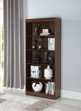 Transitional Dark Walnut Five-Shelf Bookcase