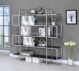 Silver Metal and Black Glass Bookcase