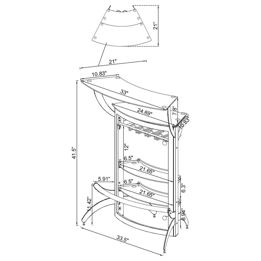 (image for) Dallas 2-shelf Curved Freestanding Home Bar Cabinet Silver