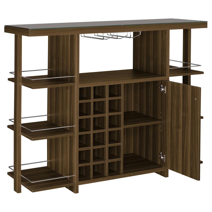 (image for) Evelio 6-shelf Glass Top Home Bar Wine Cabinet Walnut