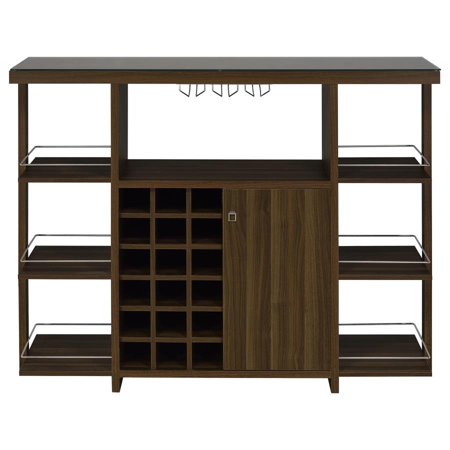 (image for) Evelio 6-shelf Glass Top Home Bar Wine Cabinet Walnut