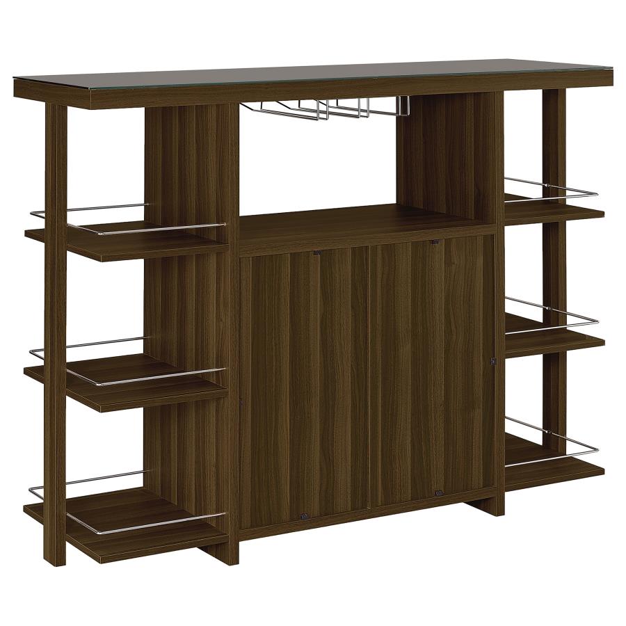 (image for) Evelio 6-shelf Glass Top Home Bar Wine Cabinet Walnut