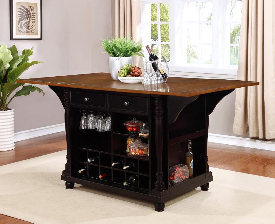 (image for) Slater 2-drawer Drop Leaf Kitchen Island Table Black - Click Image to Close