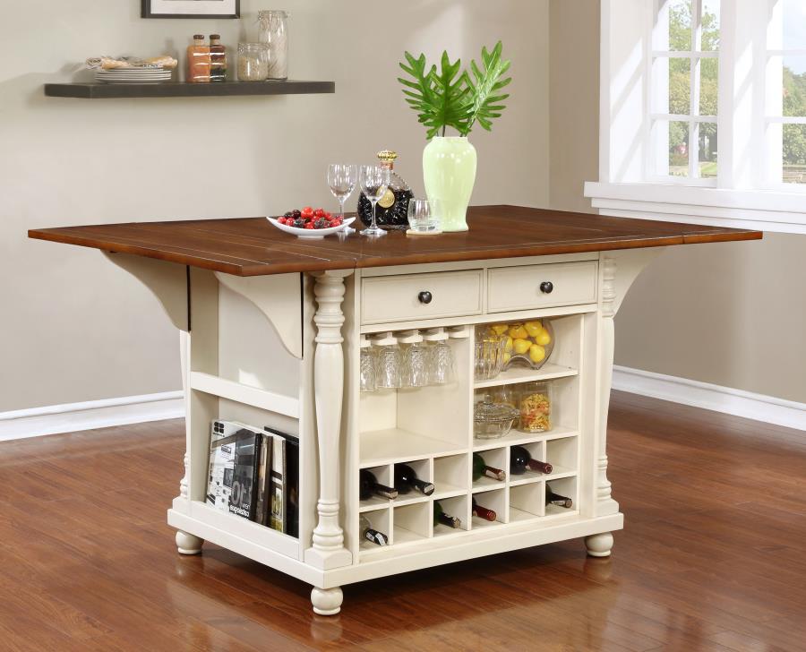 (image for) Slater 2-drawer Drop Leaf Kitchen Island Table Buttermilk