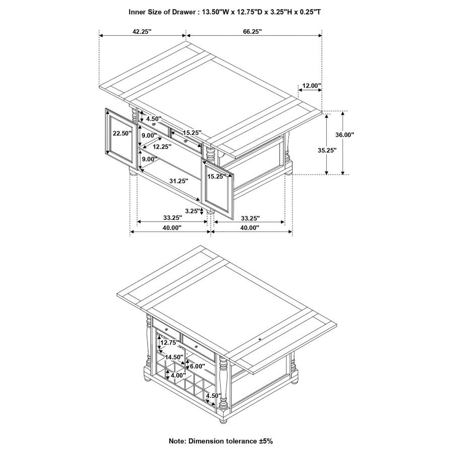 (image for) Slater 2-drawer Drop Leaf Kitchen Island Table Buttermilk