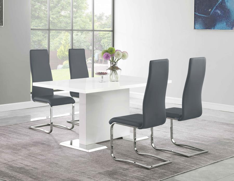 (image for) Anges 5-piece Dining Table Set White High Gloss and Grey - Click Image to Close