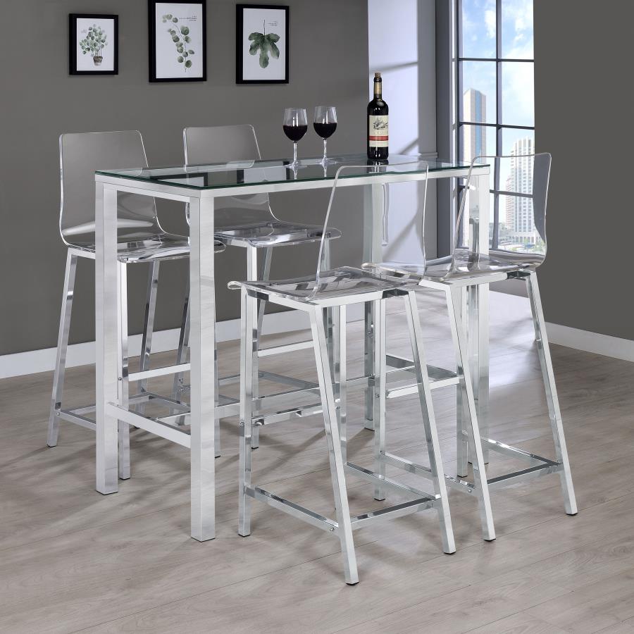 (image for) Tolbert 5-piece Bar Set with Acrylic Chairs Clear and Chrome - Click Image to Close