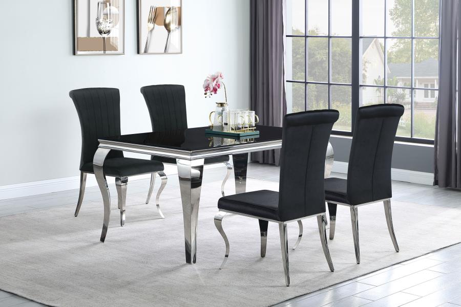 (image for) Carone 5-piece 61" Rectangular Black Glass Dining Set Black - Click Image to Close