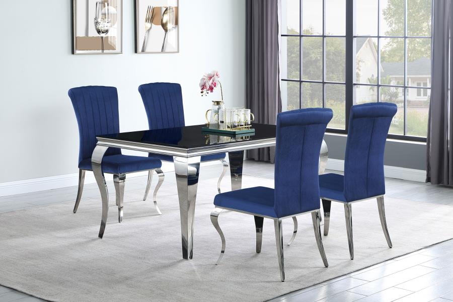 (image for) Carone 5-piece 61" Rectangular Black Glass Dining Set Blue - Click Image to Close