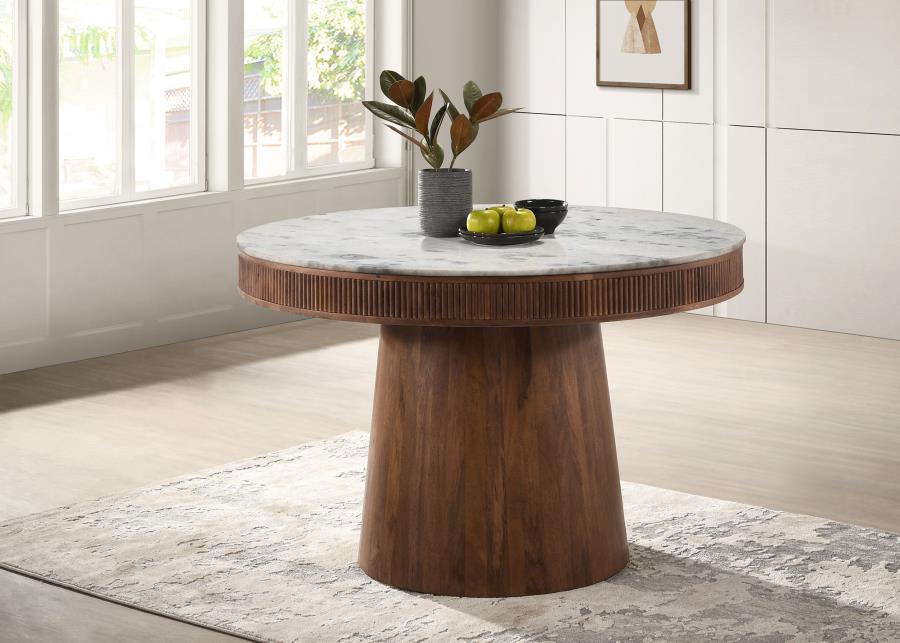 (image for) Ortega Round 46-inch Marble Top Wood Dining Table Natural