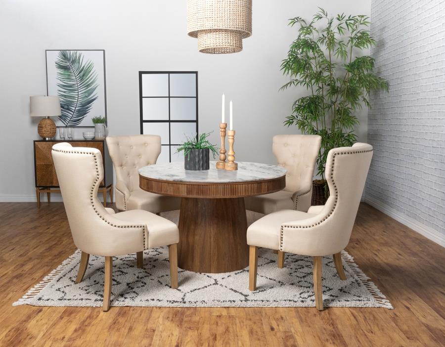 (image for) Ortega Round 46-inch Marble Top Wood Dining Table Natural