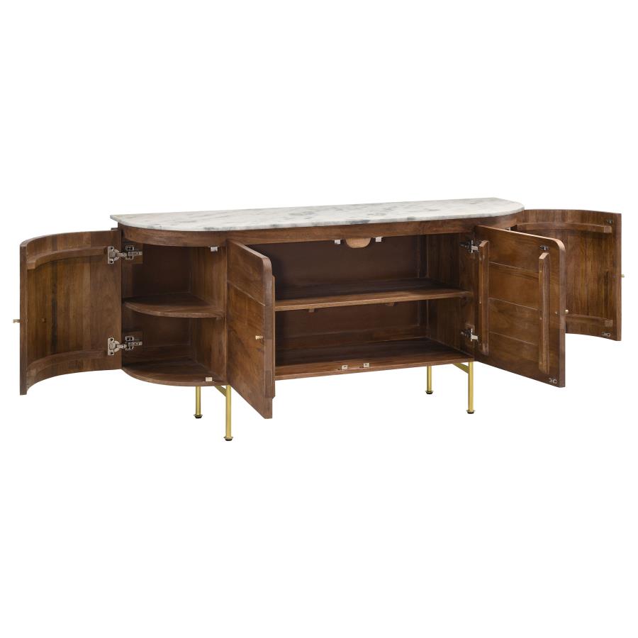 (image for) Ortega 4-door Marble Top Sideboard Buffet Cabinet Natural