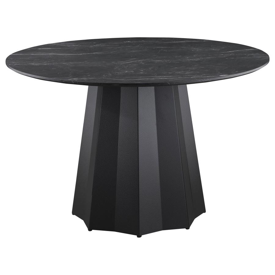 (image for) Camden 5-piece Round Faux Marble Top Dining Table Set Black