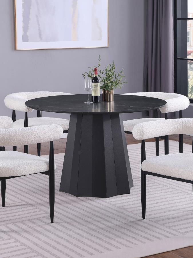 (image for) Camden Round 48-inch Faux Marble Top Dining Table Black