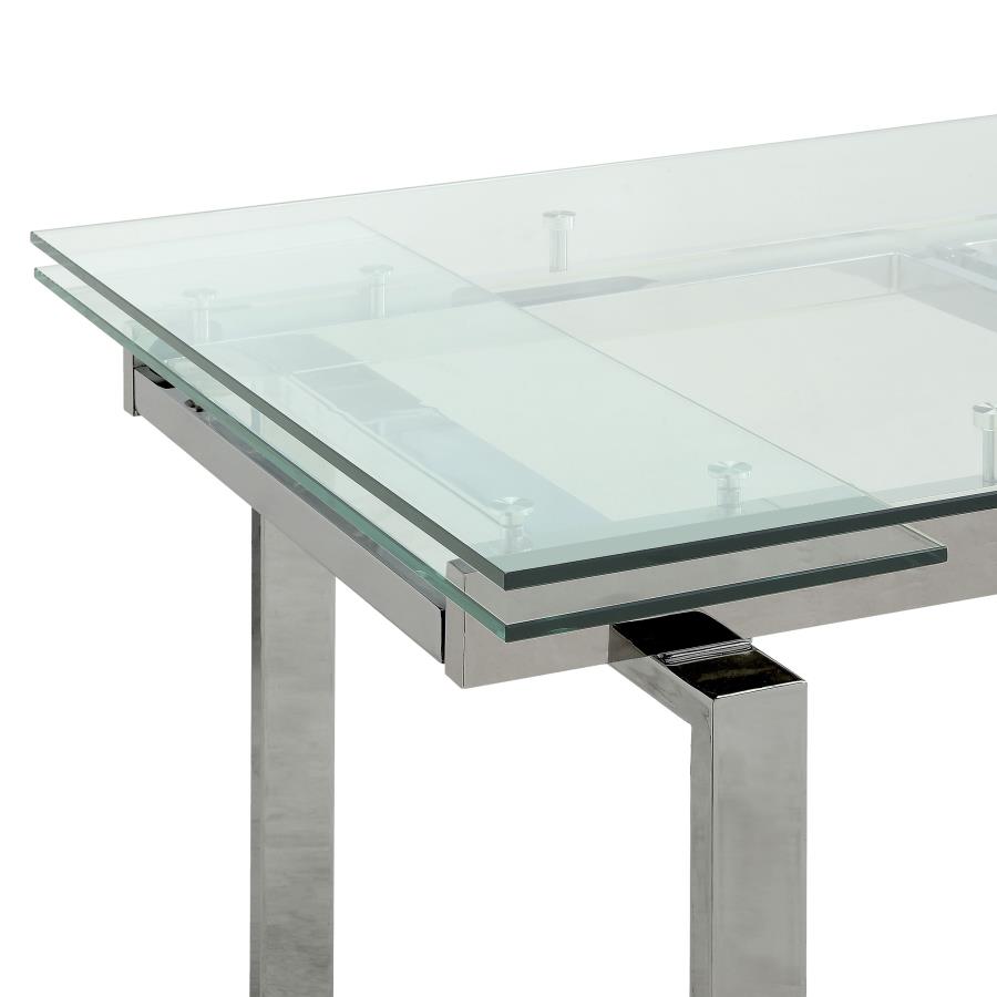 (image for) Wexford 87-inch Glass Top Extension Leaf Dining Table Chrome