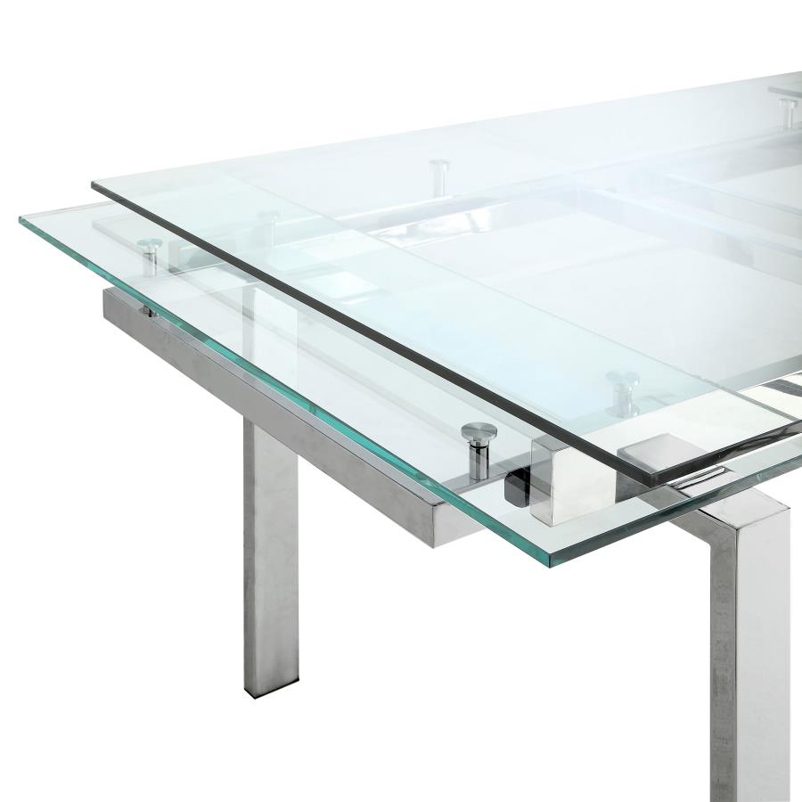 (image for) Wexford 87-inch Glass Top Extension Leaf Dining Table Chrome