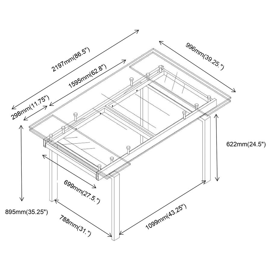 (image for) Wexford 87-inch Glass Top Extension Leaf Dining Table Chrome