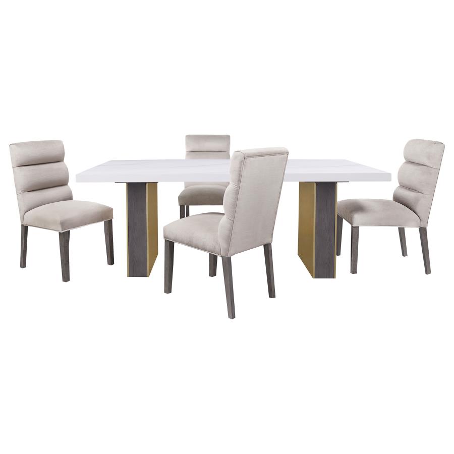 (image for) Carla Velvet Upholstered Dining Side Chair Stone (Set of 2)