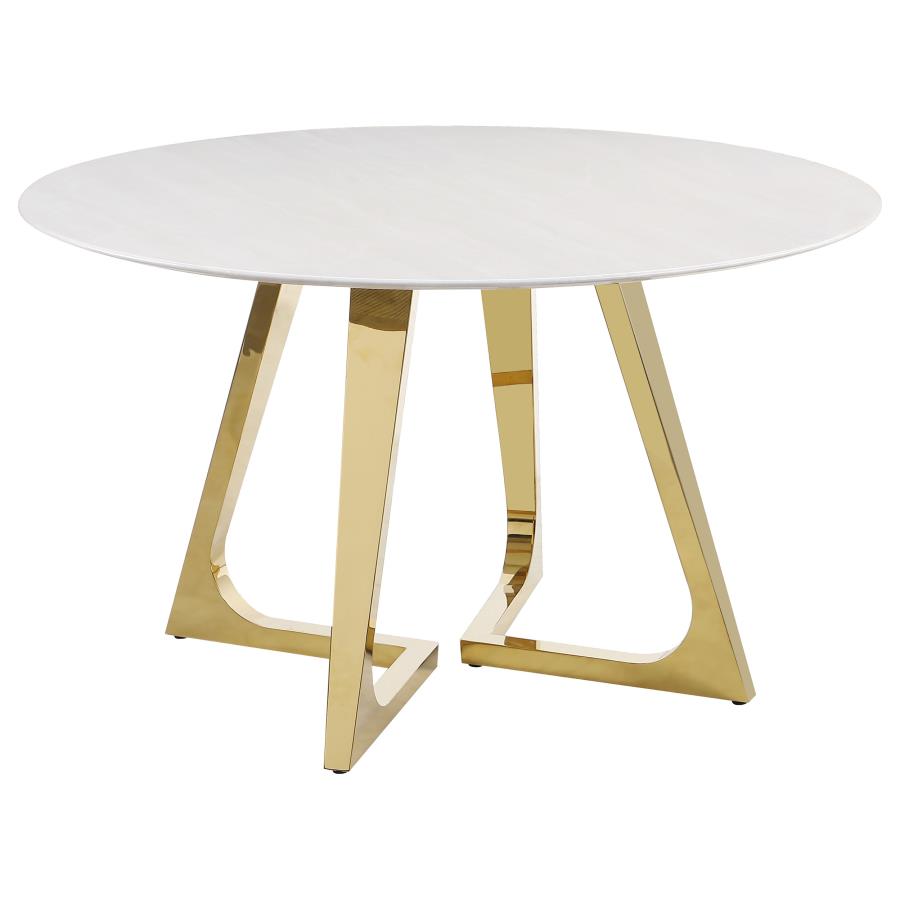 (image for) Gwynn Round 51-inch Marble Stainless Steel Dining Table Gold