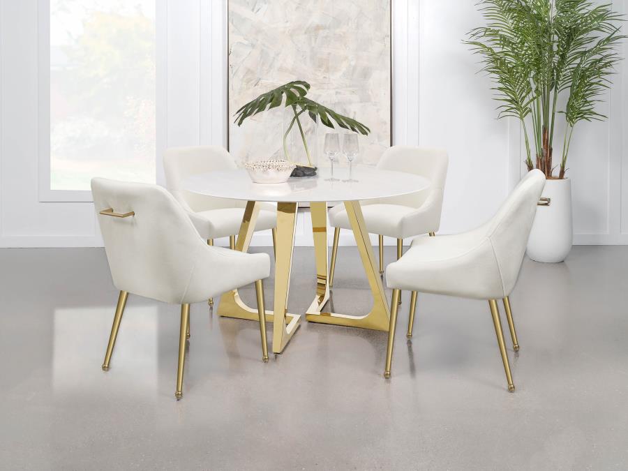 (image for) Gwynn Round 51-inch Marble Stainless Steel Dining Table Gold