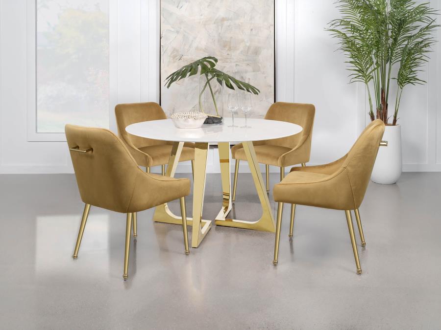 (image for) Gwynn Round 51-inch Marble Stainless Steel Dining Table Gold