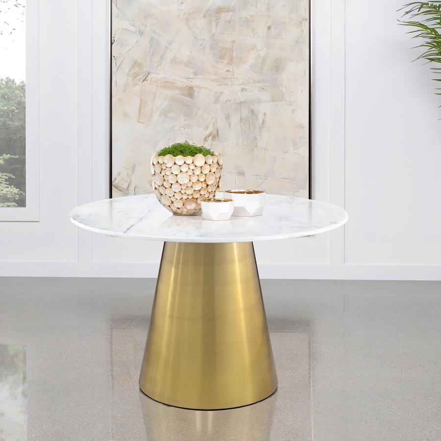 (image for) Ambrose Round 50-inch Marble Top Dining Table Brushed Gold 