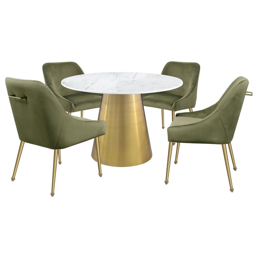 (image for) Ambrose Round 50-inch Marble Top Dining Table Brushed Gold 