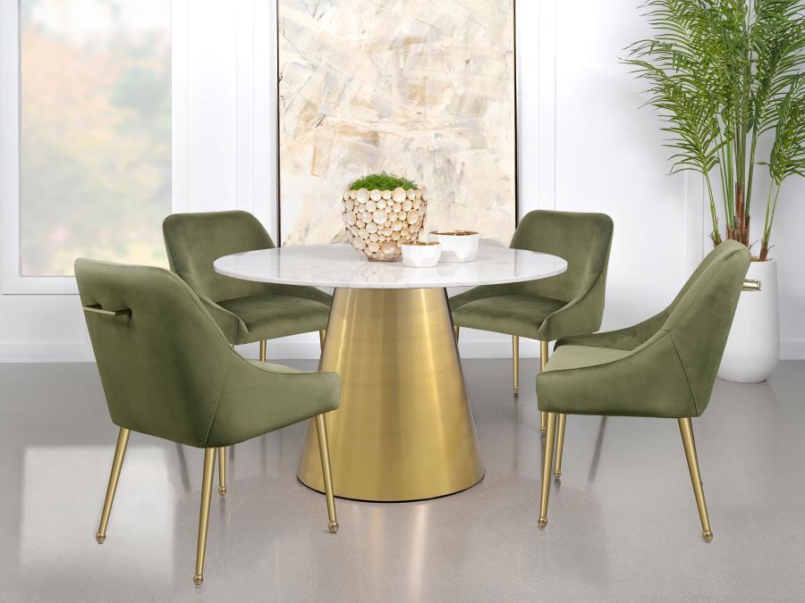 (image for) Ambrose Round 50-inch Marble Top Dining Table Brushed Gold 