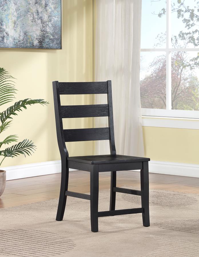 (image for) Newport Ladder Back Wood Dining Side Chair Black (Set of 2)