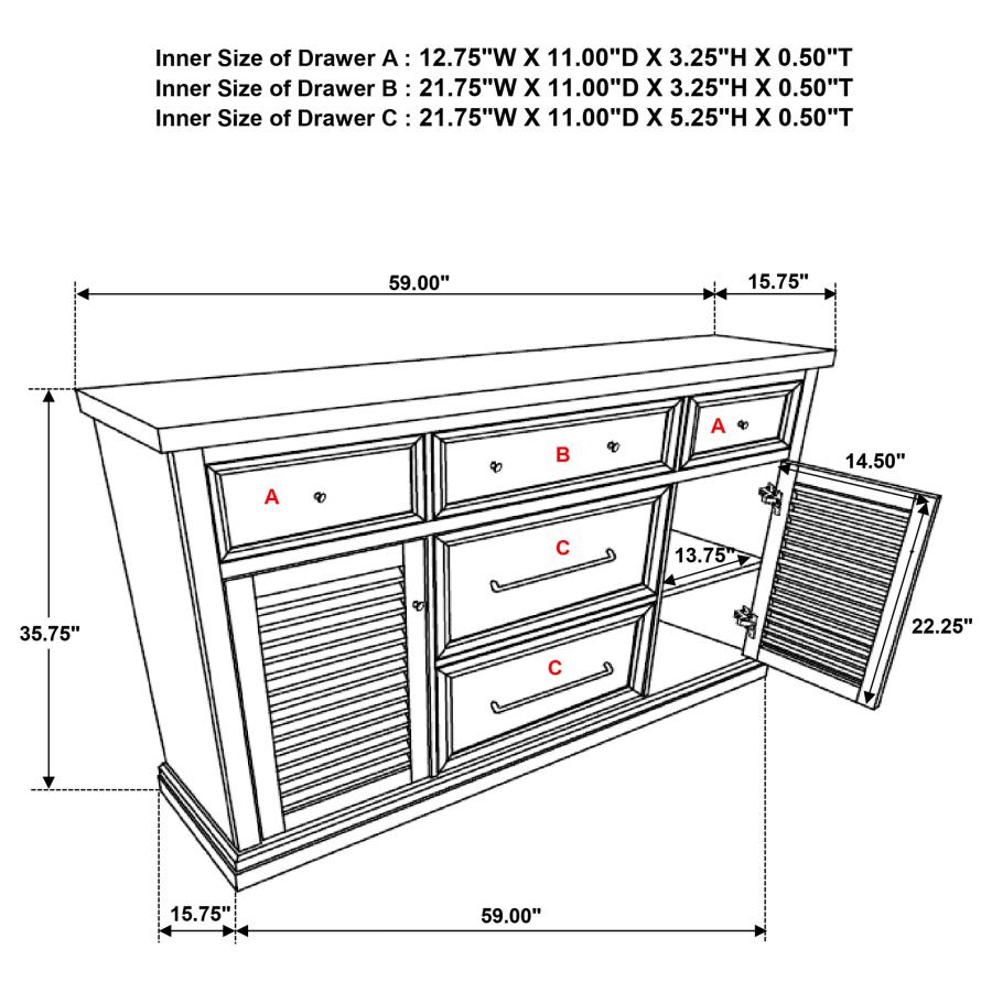 (image for) Aventine 5-drawer Sideboard Buffet Cabinet Vintage White