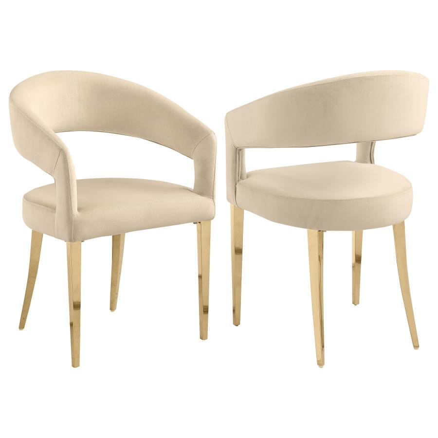 (image for) Galiano Velvet Upholstered Dining Arm Chair Beige (Set of 2) - Click Image to Close