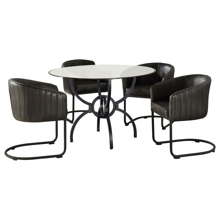 (image for) Aviano 5-piece Round Glass Top Dining Table Set Gunmetal