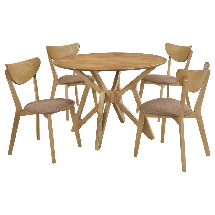 (image for) Elowen 5-piece Round Solid Wood Dining Set Light Walnut