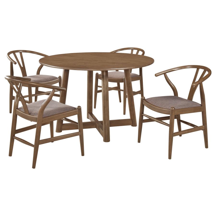 (image for) Dinah 5-piece Round Solid Wood Dining Set Walnut