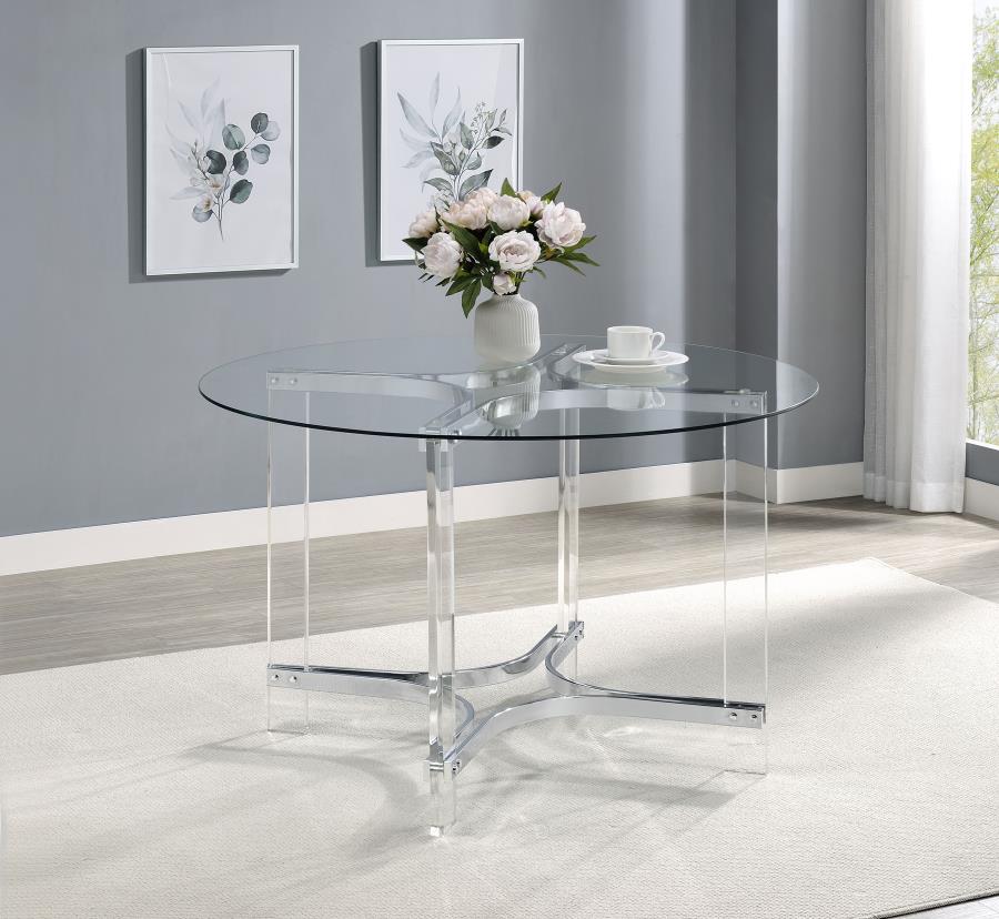 (image for) Keeling 47-inch Round Glass Top Acrylic Dining Table Chrome