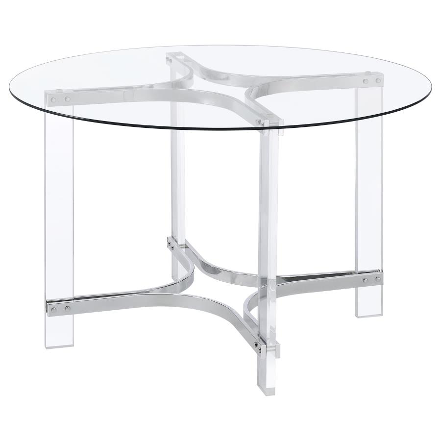 (image for) Keeling 47-inch Round Glass Top Acrylic Dining Table Chrome