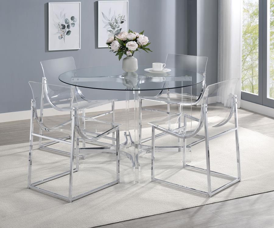 (image for) Keeling 47-inch Round Glass Top Acrylic Dining Table Chrome