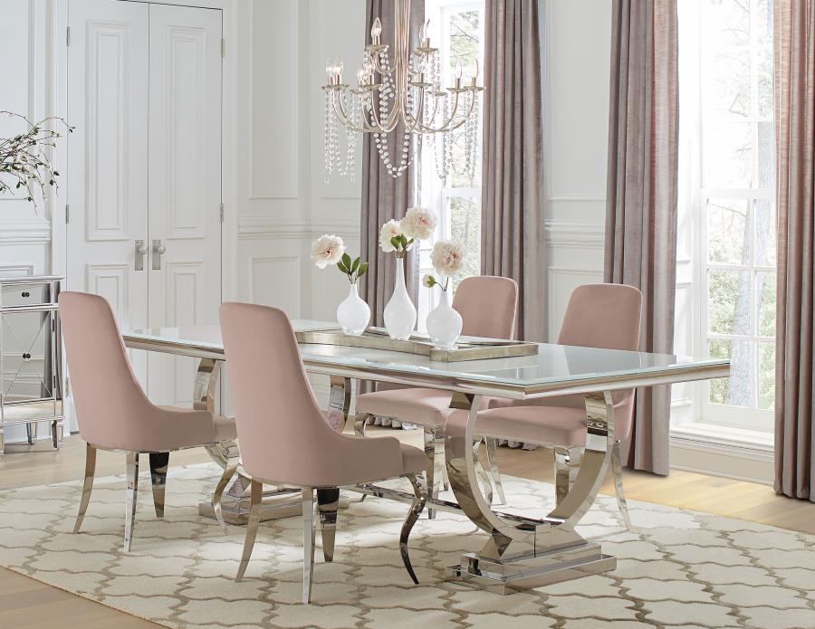 (image for) Antoine 5-piece Rectangular Glass Top Dining Table Set Pink