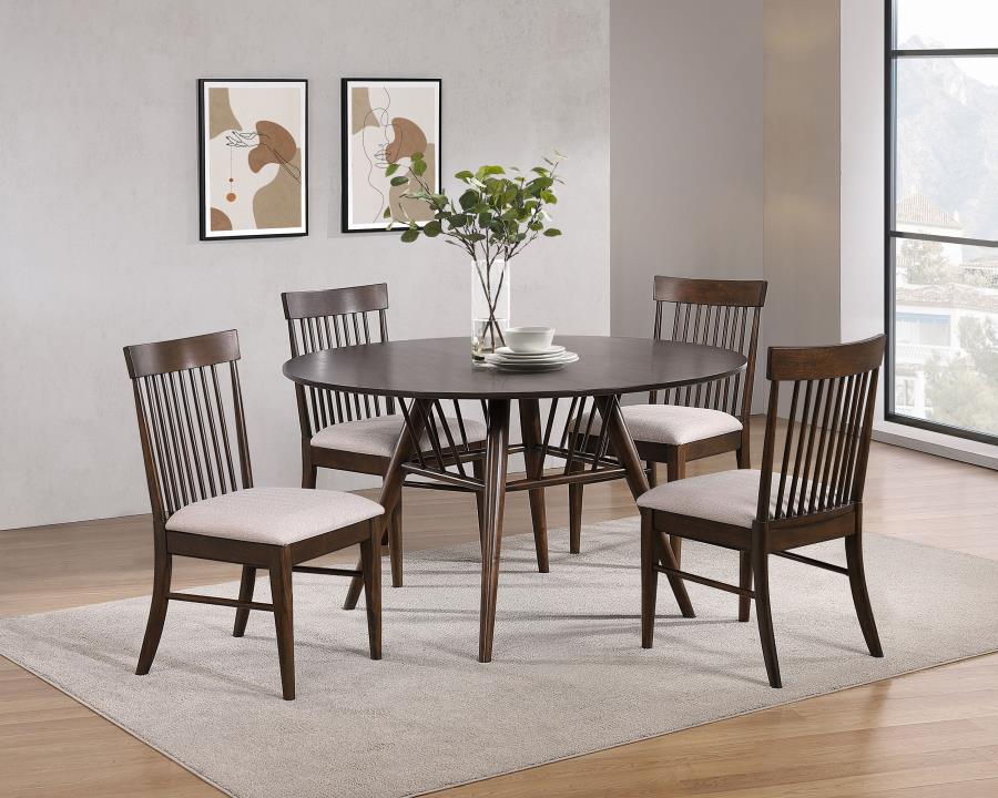 (image for) Everton 5-piece Round 53-inch Dining Table Set Dark Walnut