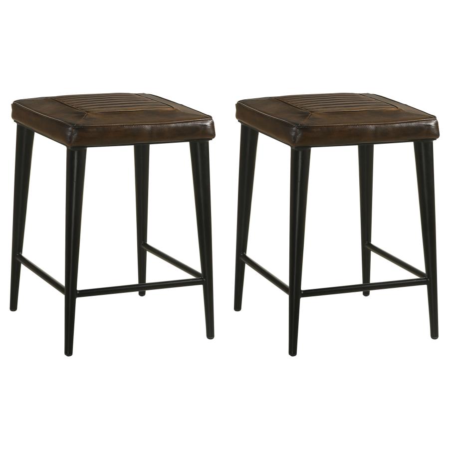 (image for) Alvaro Leather Upholstered Counter Stool Brown (Set of 2) - Click Image to Close