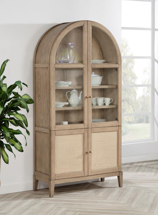 (image for) Kailani 4-Door Cane Dining Vitrine Display Cabinet Beige Oak