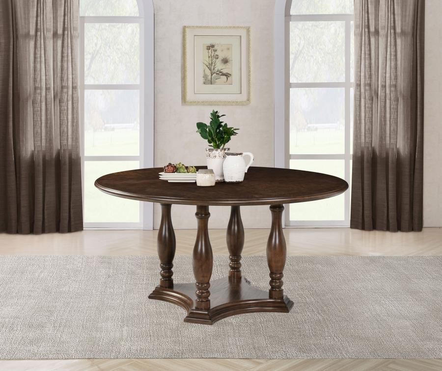 (image for) Landon 60-inch Round Wood Pedestal Dining Table Rich Brown