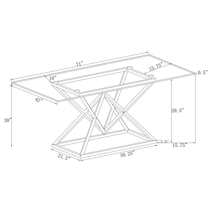 (image for) Beaufort Rectangular 71-inch Glass Top Dining Table Chrome