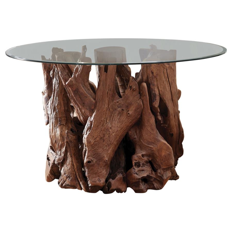 (image for) Asbury Round 60-inch Glass Top Dining Table Teak Brown - Click Image to Close