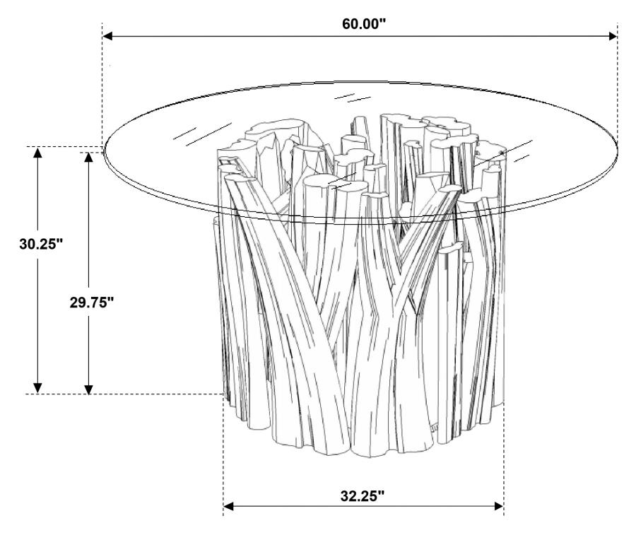 (image for) Asbury Round 60-inch Glass Top Dining Table Teak Brown