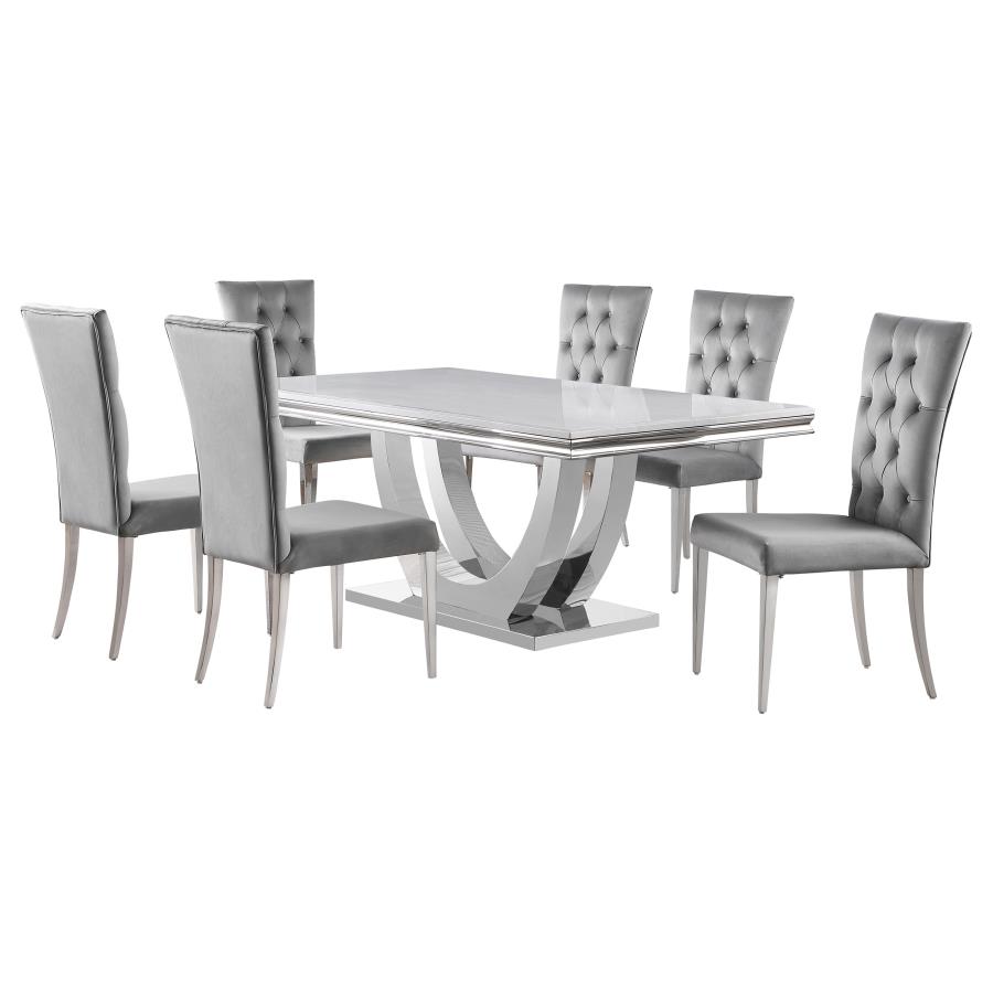 (image for) Kerwin 7-piece Rectangular Dining Table Set Grey and Chrome