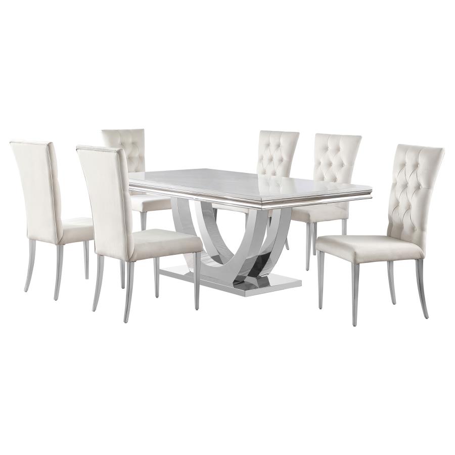 (image for) Kerwin 7-piece Rectangular Dining Table Set White and Chrome