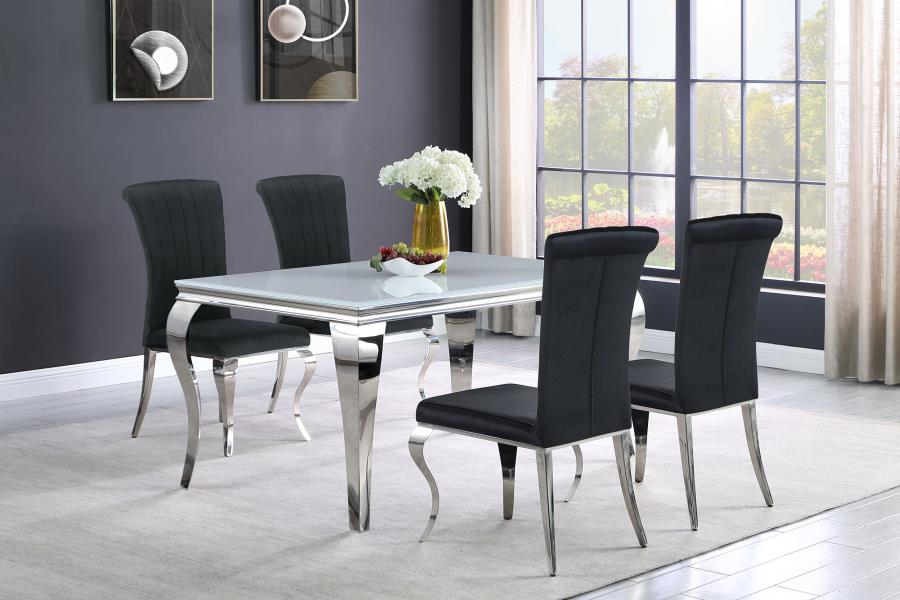 (image for) Carone 5-piece 61" Rectangular White Glass Dining Set Black - Click Image to Close