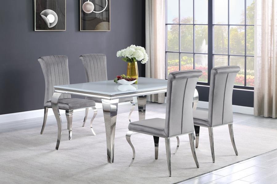 (image for) Carone 5-piece 61" Rectangular White Glass Dining Set Grey - Click Image to Close