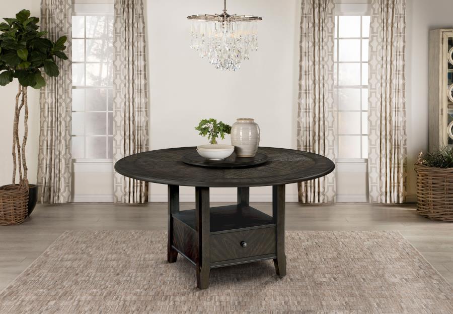 (image for) Twyla Round 60-inch Dining Table with Lazy Susan Dark Cocoa